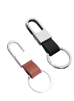 Buy ECVV Zinc Alloy Key Chain with Leather Heavy Duty Car Keychain with Ring Key Holder for Men and Women, 2 Pack(Black/Brown), black and brown, 8cm in Saudi Arabia