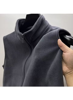 Buy New Fleece-Lined Mens Vest Autumn Winter Korean Sleeveless Zip Gilet Dark gray [polar fleece] in UAE