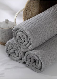 اشتري Spa Waffle Terry Reversible Bath Towel, Grey - 500 GSM, 70x140 cm في الامارات