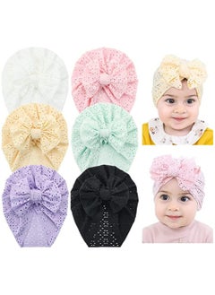 Buy Breathable Soft Big Bow Turban Hats, Beanie Caps Headwraps for Baby Girls Infants Toddlers Cute Toddler Cap Baby Turban Hats Turban Bun Knot 6 Pack in Saudi Arabia