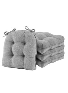 اشتري 4 Pack Tufted Chair Cushions for Dining Chairs - Non Slip Memory Foam Chair Pad with Ties - Light Gray Kitchen Chair Cushions,15.5" X 15.5" في الامارات