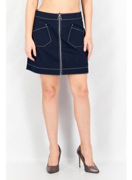 Buy Women Plain Denim Mini Skirt, Navy Blue in UAE