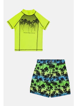 Buy Kids Boy Swimwear Top And Bottom Set, Green Combo in UAE