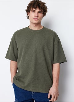 Buy Khaki Oversize Crew Neck Short Sleeve Basic Textured T-shirt TMNSS22TS00049 in Egypt