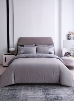 Buy Premium 6 Pieces King Size Duvet Cover with Velvet Decor, Light Gray in UAE