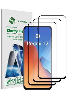 Buy 3 Pack For Xiaomi Redmi 12 Screen Protector Tempered Glass Full Glue Back in UAE