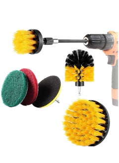 اشتري Drill Brush Attachment Set 6Pcs Power Scrubber Electric Drill Cleaning Brush Kit with Extend Long Attachment Microfiber Towel Yellow في الامارات