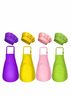 Buy 4-Piece Kids Apron Chef Hat Set - Boys Girls Aprons with Pockets For Kitchen Cooking Baking Painting in Saudi Arabia