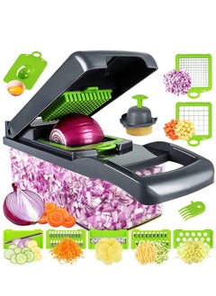 Buy Vegetable Chopper,Multifunctional 13-in-1 Food Choppers Onion Chopper Vegetable Slicer Cutter Dicer Veggie chopper with 8 Blades,Colander Basket,Container for Salad Potato Carrot Garlic in UAE