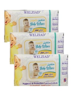 Buy 3 Pieces Of Baby Wipes Without Perfume Hygiene and Protection 3 X 100 wipes in Saudi Arabia