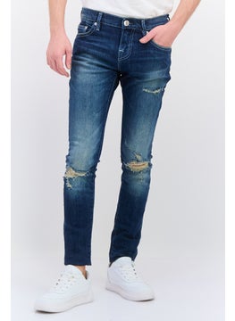 Buy Men Skinny Fit Ripped Denim Jeans, Blue in UAE