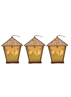 اشتري 3 قطع خشبية فانوس رمضان رمضان مبارك ديكور ضوء العيد مصباح فانوس للاستخدام الداخلي والخارجي ديكور ضوء رمضان 18 × 13 سم في الامارات
