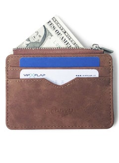 Buy Nubuck Leather Short Business Wallet with Zipper and Multiple Card Slots in Saudi Arabia