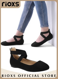 Buy Women's Comfortable Fashion Elastic Ankle Straps Flat Shoes Pointed Toe Casual Shoes in UAE