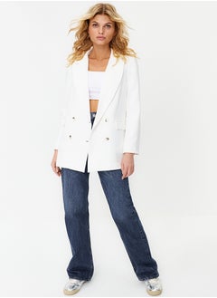 اشتري White Oversize Lined Buttoned Woven Blazer Jacket TWOAW22CE0167 في مصر