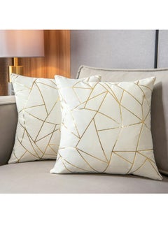 Buy Pack of 2 Velvet Cushion Cases Decorative Gold Foil Geometric Pattern Throw Pillow Covers for modern homes Sofa Bedroom Couch Car Living Room(White and Gold, 18X18”) in Saudi Arabia