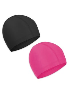 Buy 2 Pcs Elastic Swim Caps Comfortable Anti Slip Fabric Swimming Hat Lightweight Bathing Caps For Women Men Kids To Swimming in Saudi Arabia