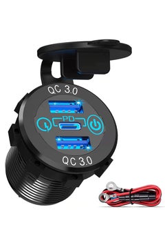 اشتري Car Charger Socket, 12V/24V Triple USB Outlet 20W PD & 18W QC3.0 Aluminum Metal Car Socket with Touch Power Switch, Fast Charge Adapter for Car Boat Marine RV Golf Cart Motorcycle في السعودية