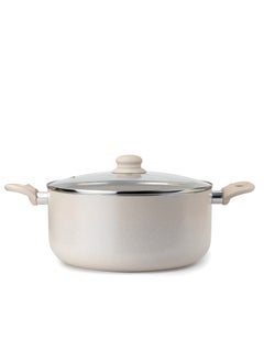 Buy Oak Casserole with Lid and Marble Coating, Soft Touch Handle Stew Pot Suitable for Gas Electric Induction and Ceramic Stove Dutch Oven - 28cm – Cream in UAE