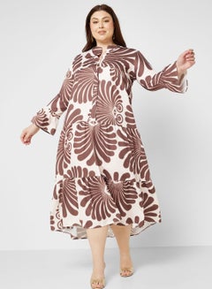 Buy Button Down Printed Tiered Dress in UAE
