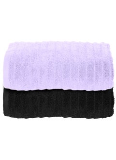 اشتري 100 Percent Cotton Zero Twist 460 GSM Wave Ribbed Pattern  Set of 2 Bath Towels 70x140 cm في السعودية