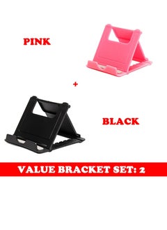 اشتري Cell Phone Stand, Portable And Foldable Desk Phone Holder, Adjustable Angle Smartphone Support Tablet Stand, Compact And Durable Universal Desk Stand For All Mobile Smart Phone, (Black And Pink) في الامارات