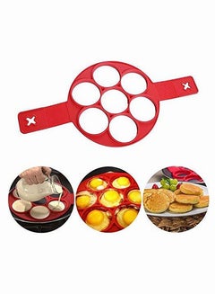 Kitchen Flip Cooker Pancakes Mold Silicone Pancake Molds 7 Circles Reusable  Non Stick Egg Mold Ring pancake Maker - 2019 New Version(Color: Red)