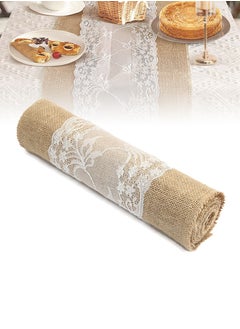 Buy Jute woven lace tablecloth, 180x30 cm, wedding lace linen tablecloth, Thanksgiving, baby christening decorative tablecloths, wedding, cafe, party decorations in UAE