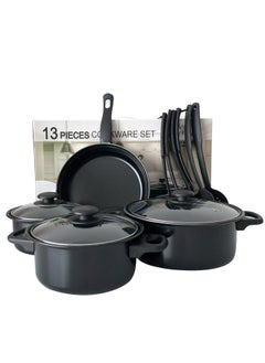 اشتري Non-Stick Pots And Pans Set 13-Piece Kitchen Utensil Set Kitchen Cookware Black في السعودية