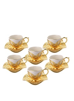 Buy Elegant Turkish Coffee Set of 6 White Porcelain Cups with Holders and Twisted Gold Copper Saucers – Made in Türkiye in Saudi Arabia