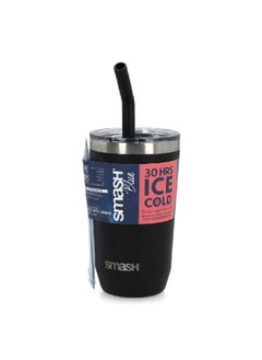 Buy Double Wall Smoothie and Coffee Tumbler with Extra Wide Straw Black 450 ml 5604 in Saudi Arabia