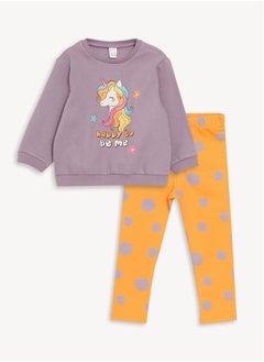 Buy Crew Neck Long Sleeve Printed Baby Girl Sweatshirt and Tights 2-Pack Set in Egypt