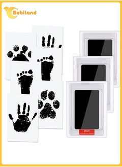 Buy 3 Baby Inkless Print Pads with 6 Lmprint Cards, Baby Handprint and Footprint Kit, Safe Non-toxic for Feet and Hands, Family Keepsake (Black) in Saudi Arabia