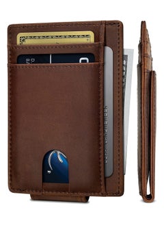 Buy Front Pocket Wallet with Magnetic Money Clip Minimalist RFID Genuine Leather Wallets for Men Slim Credit Card Card Holder  7 Card Slots Brown in UAE