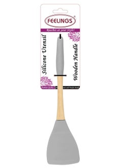 Buy Silicone Turner With Rubber Wood Handle Grey color 33cm in UAE