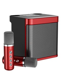 اشتري مكبر صوت كاريوكي محمول يعمل بتقنية البلوتوث مع 2 ميكروفونات لاسلكية باللون الأحمر في الامارات