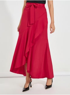 Buy Solid Mock Wrap Ruffled Hem Maxi Skirt in Saudi Arabia