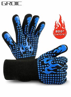 Buy BBQ Gloves,Heat Resistant Grilling Gloves Silicone Non-Slip Oven Gloves for Cooking, Grilling, Baking, Welding, Camping Supplies in Saudi Arabia