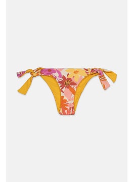 Buy Women 1 Pc Floral Printed Bikini Bottom, Orange and Yellow in Saudi Arabia