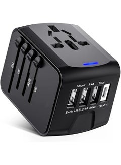 Buy Travel Adapter, TIKNIA Universal Travel Adapter - 3 USB + 1 Type C in One Travel Charger with UK/US/AUS/EU Plugs and Socket, International Power Adapter Wall Charger (Type-c Black) in UAE