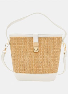 Buy Faux Leather & Straw Crossbody Bag in Egypt