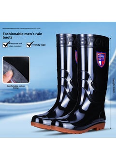 Buy Mens Mid-Calf Rain Boots Thick Sole Non-SlipBlack tall tube-no cotton standard size Black tall tube-no cotton standard size in Saudi Arabia