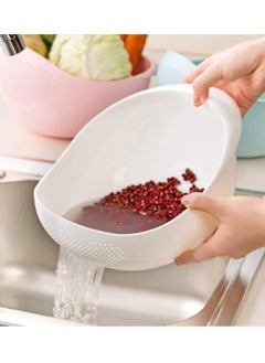 اشتري Drain Basket Strainer Washing food Rice washer cleaning vegetables and fruits Rice washing Bowl white في الامارات