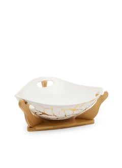 Buy Fruit Bowl With Bamboo Tray White/Gold in UAE