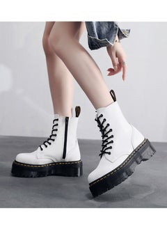 اشتري Thick Bottom Side Zipper British Women's Short Boots White في السعودية