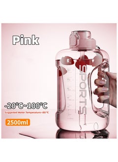 Buy Large Capacity 2.5L Sports Water Bottle Tritan Material for Men and Women with straw and brush Pink in Saudi Arabia