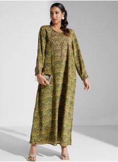 Buy Printed Square Neck Jalabiya in UAE