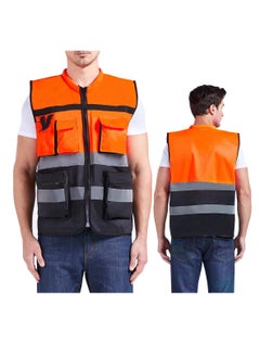 Buy High-Visibility Reflective Safety Vest with Sweat-Absorbent Collar, Fashionable Design, 360° Visibility, Multi-Pocket, Breathable Fabric - Ideal for Work & Outdoor Activities - XL in UAE