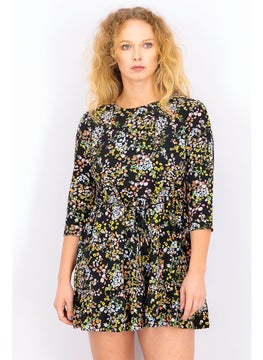 Buy Women Petite Floral Print Shift Dress, Black Combo in UAE