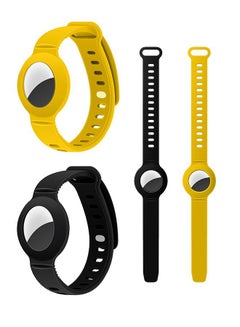 Buy 2 Pieces Wristband for Airtag, Silicone Airtag Bracelet for Kids, Aairtag Watch Band for Kids Toddler Baby Children Elders, Colorful Waterproof Wristband Compatible with Apple AirTag (Black + Yellow) in Saudi Arabia